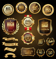 Obraz premium Retro golden badge vector illustration collection