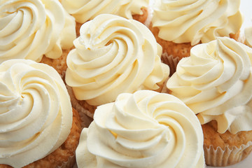 Delicious sweet cupcakes, closeup