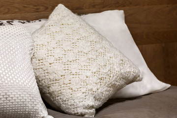 White hand made pillows. Home interior decor.