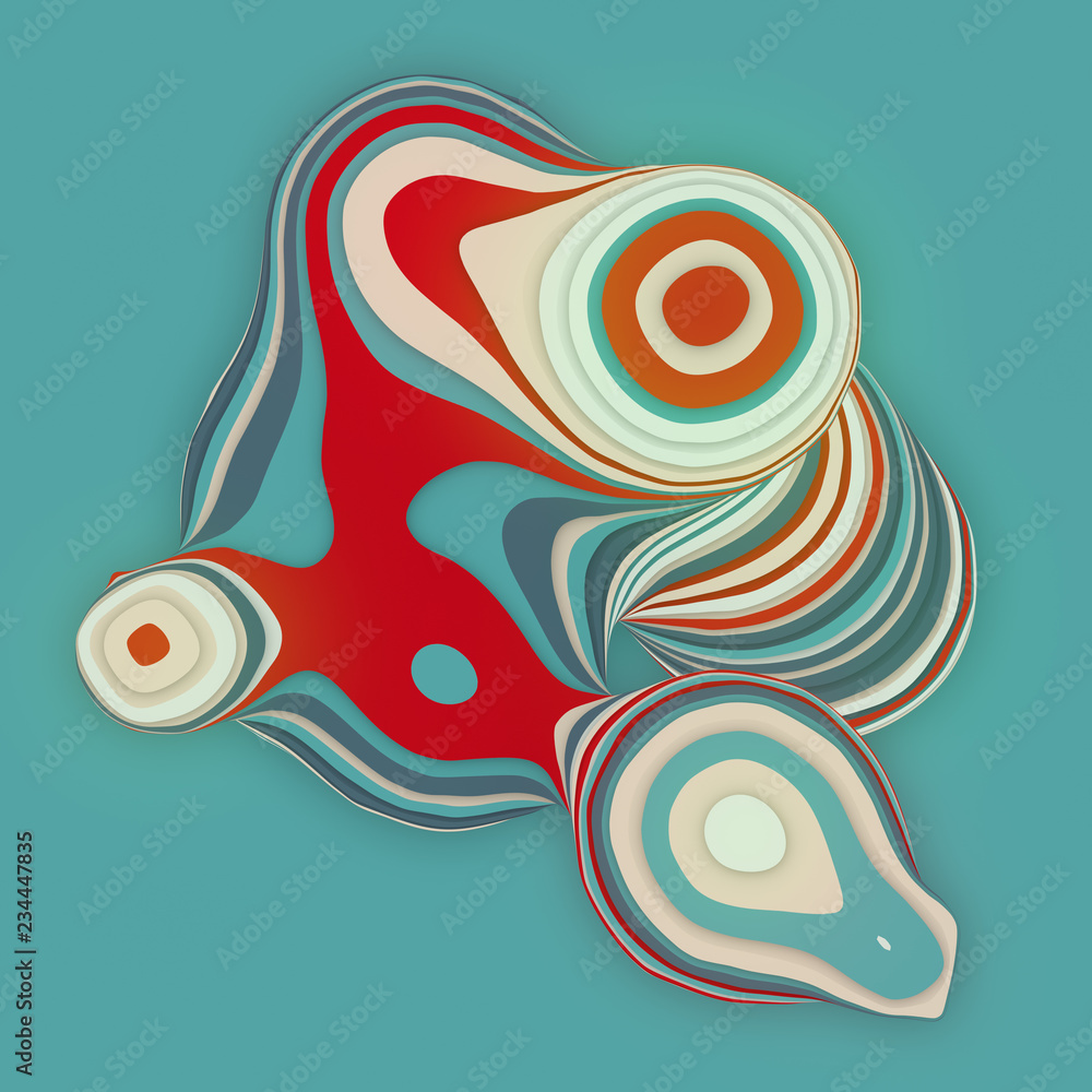 Poster Colored sliced shape. Computer generated abstract geometric 3D render illustration