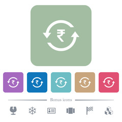 Rupee pay back flat icons on color rounded square backgrounds