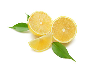 Fototapeta na wymiar Cut juicy lemon on white background
