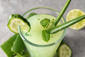 Glass of healthy aloe cocktail, closeup