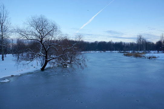 Winter's river in ice