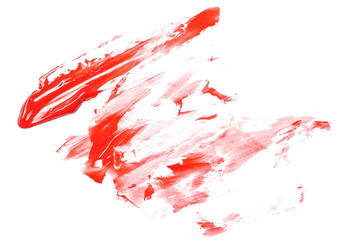 Red brush stroke, oil paint isolated on white background