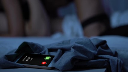 Incoming call from my ex, couple have intimate relations on background, jealousy