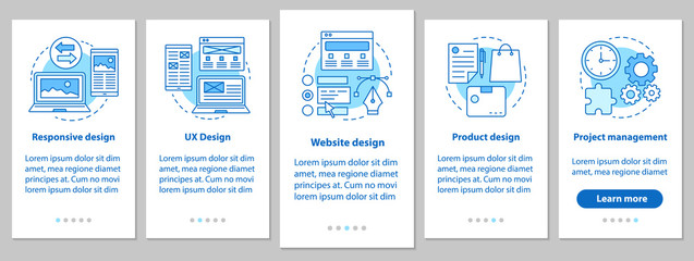 Web design onboarding mobile app page screen with linear concept