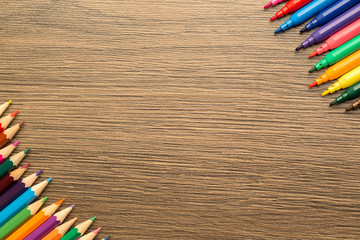 Stationery colorful writing tools accessories, with copy space