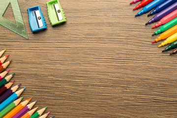 Stationery colorful writing tools accessories, with copy space