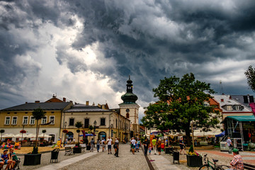 Market Square in Krosno. Poland. 30-07-2016 - obrazy, fototapety, plakaty