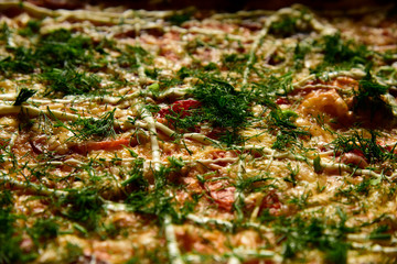 Pizza background - macro shot delicious italian pizza