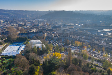 Aerial cityscape view of Bath, Somerset, United Kingdom