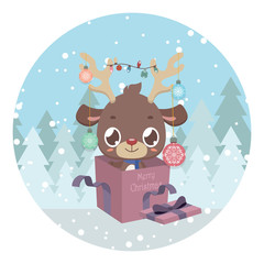 Cute reindeer in present box