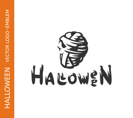 Obraz premium Mummy head logo - emblem design on white background, halloween vector illustration