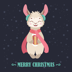 Christmas background with a happy llama