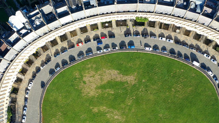 Aerial view of the Royal Crescent in Bath, Somerset, United Kingdom