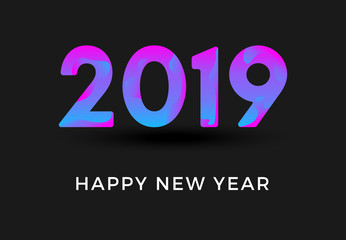Inscription 2019 and Happy New Year isolated on black background