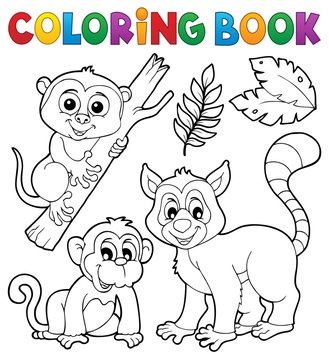 Coloring book primates and monkey