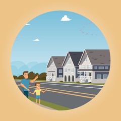 Vector image townhouse located outside the city