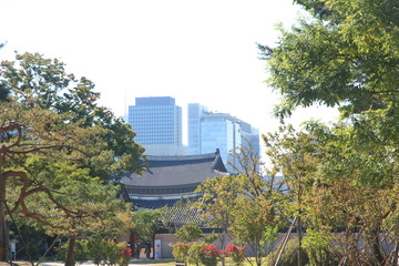 Gwanghwamun Gate with Modern Skyline View of Seoul, South Korea