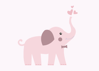 baby shower girl. Elephant with  heart. greeting card, kids cards for birthday poster or banner