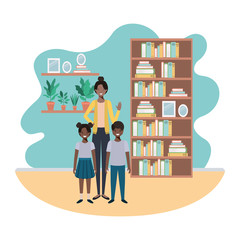 mother and children in livingroom avatar character