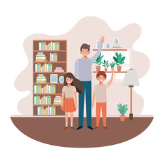 father and children in livingroom avatar character