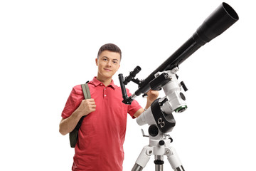 Male student with a telescope