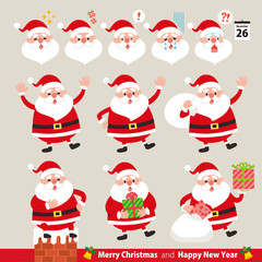 「楽しいサンタのポーズと表情」ベクター素材セット			