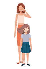 mother with smartphone and daughter