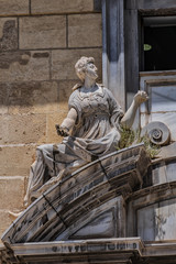 Architectural fragments of Royal Chancellery of Granada (La Real Chancilleria de Granada or Real Audiencia y Chancilleria de Granada, 1587) - building located in Plaza Nueva. Granada, Andalusia, Span.