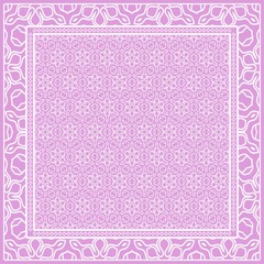 Template Print for Fabric. Pattern of floral geometric ornament with Border. illustration. Seamless. For Print Bandana, Shawl, Carpet.