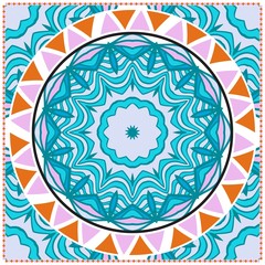 Floral Geometric Pattern with hand-drawing Mandala. illustration. For fabric, textile, bandana, pillowcarpet print.