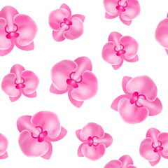 Realistic Detailed 3d Flower Orchid Seamless Pattern Background. Vector