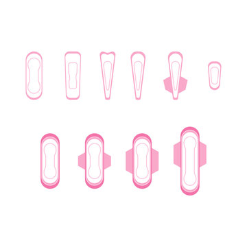 Cartoon Feminine Hygiene Products Icons Set. Vector