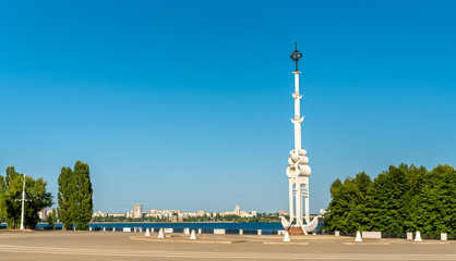 Fototapeta premium Rostral column on Admiralty Square on Petrovskaya Embankment in Voronezh, Russia