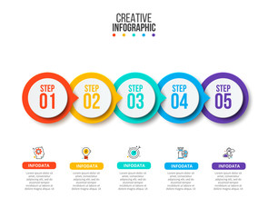 Fototapeta premium Circle business graphic elements. Business process infographics with 5 steps, parts or options. Abstract presentation template. Modern vector infochart layout design.