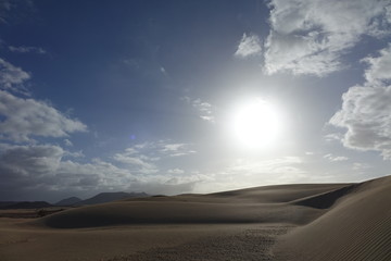 Fototapeta na wymiar Low sun late afternoon, in the natural park,Corralejo,Fuerteventura,Canary-Islands,Spain.