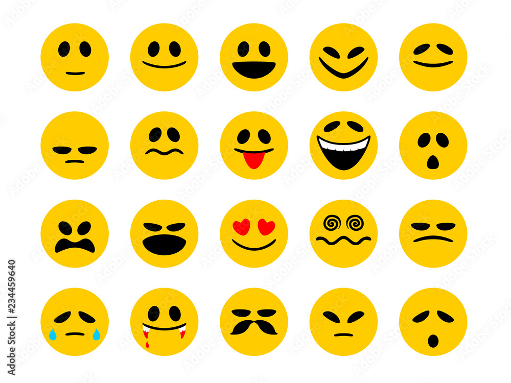 Wall mural set of smiley emoticons. emoji in cartoon style isolated on white background for message