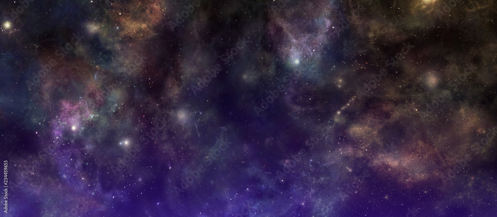 Wall mural our beautiful unexplored and exciting universe - richly coloured deep space banner background with m