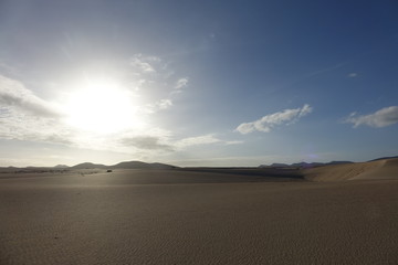 Low sun late afternoon, in the natural park,Corralejo,Fuerteventura,Canary-Islands,Spain.