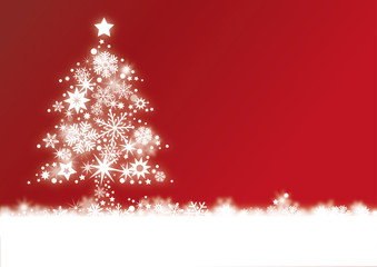 Weihnachtskarte mit Weihnachtsbaum auf rotem Hintergrund