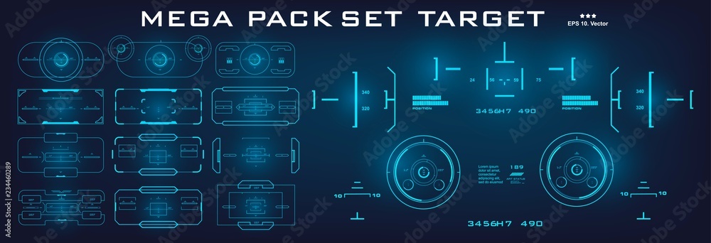 Poster mega pack set target. hud futuristic user interface. futuristic virtual graphic touch user interface