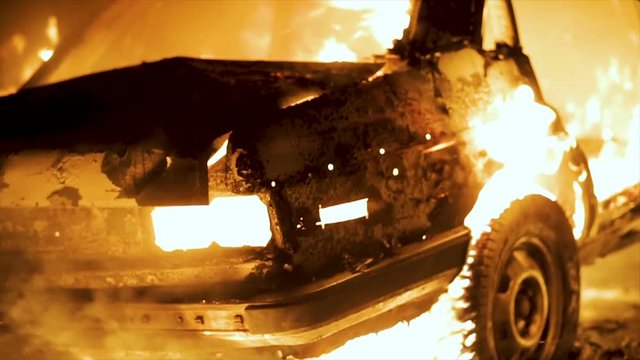 Car Burning At Night, Car On Fire