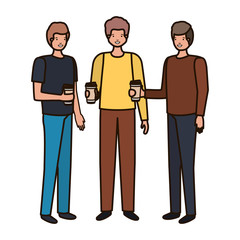 men with container plastic coffee avatar character