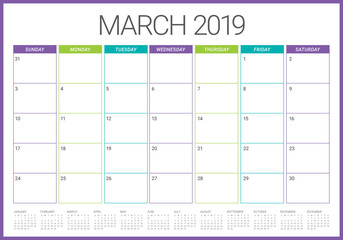 March 2019 desk calendar vector illustration