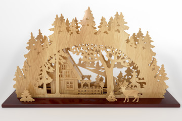 3d rendering wooden candle stand tradition new year's christmas tree house deer wood carving