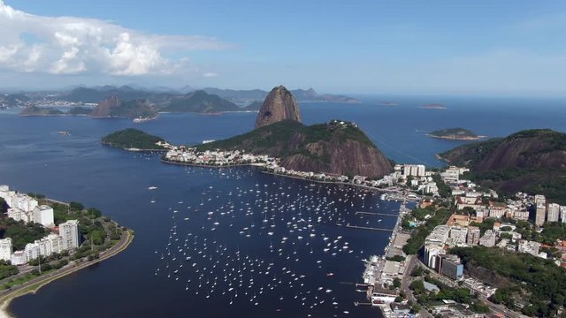 Rio de Janeiro, Brazil, aerial view of Sugarloaf Mountain and Guanabara Bay 