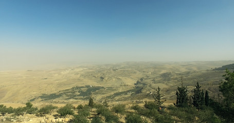 Travel to Middle East country Kingdom of Jordan - above view of Holy Land from Mount Nebo