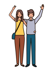 young couple with hands up avatar character